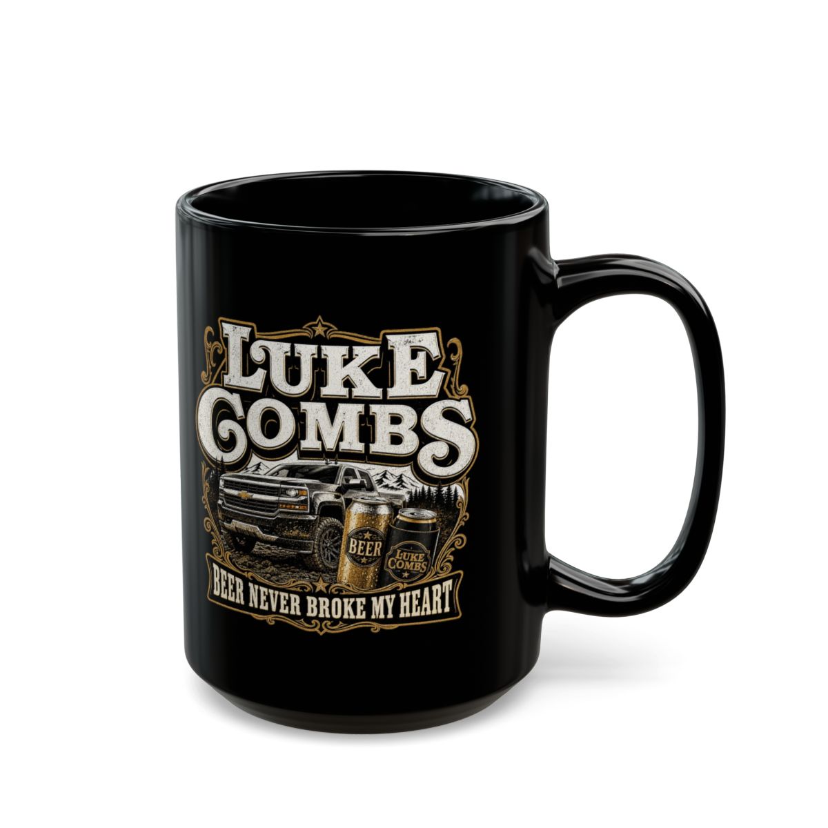 Luke Combs "Beer Never Broke My Heart" Black Mug - alternate angle 5, merchandise