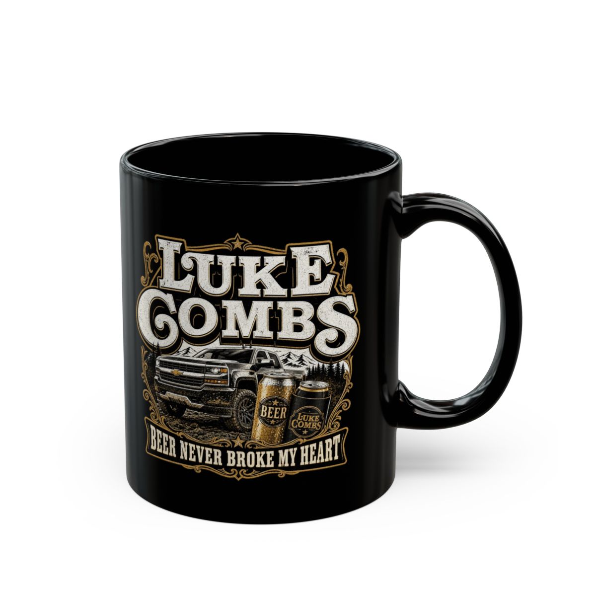 Luke Combs "Beer Never Broke My Heart" Black Mug